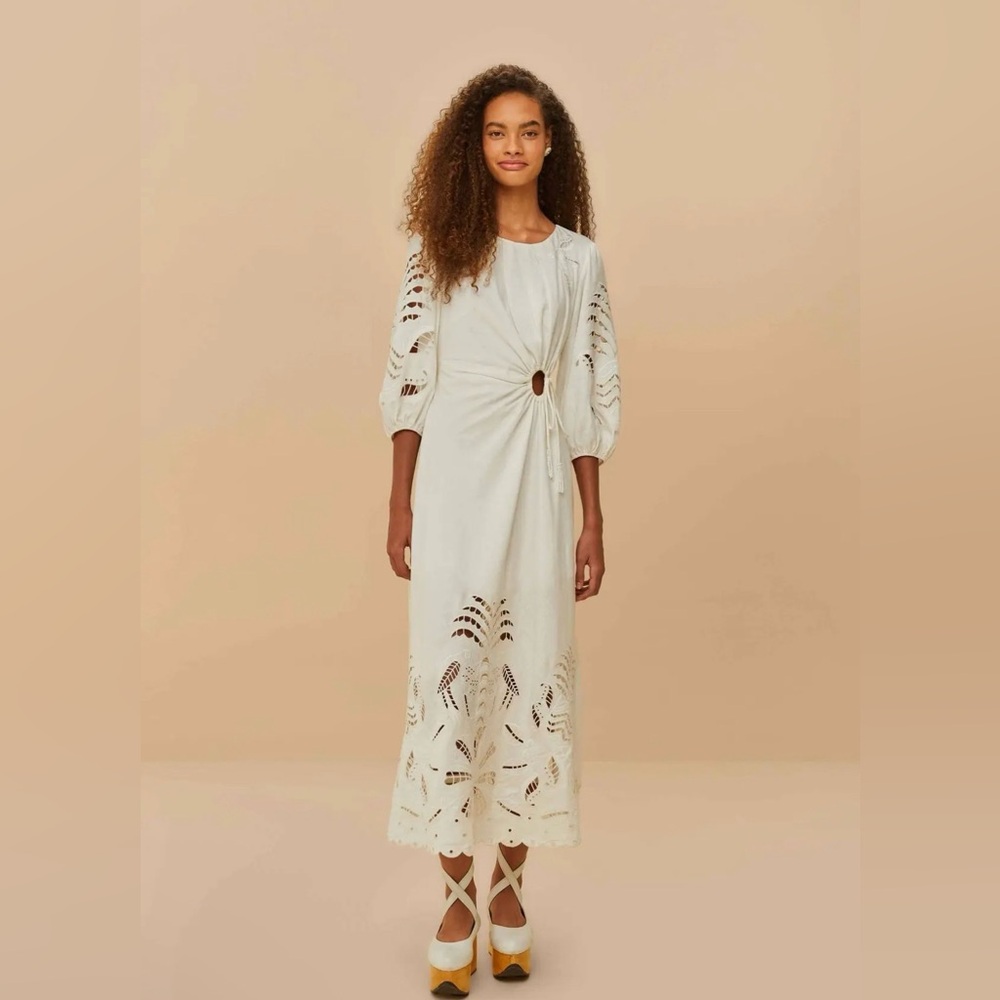 Farm Rio Elegant Cream Midi Dress